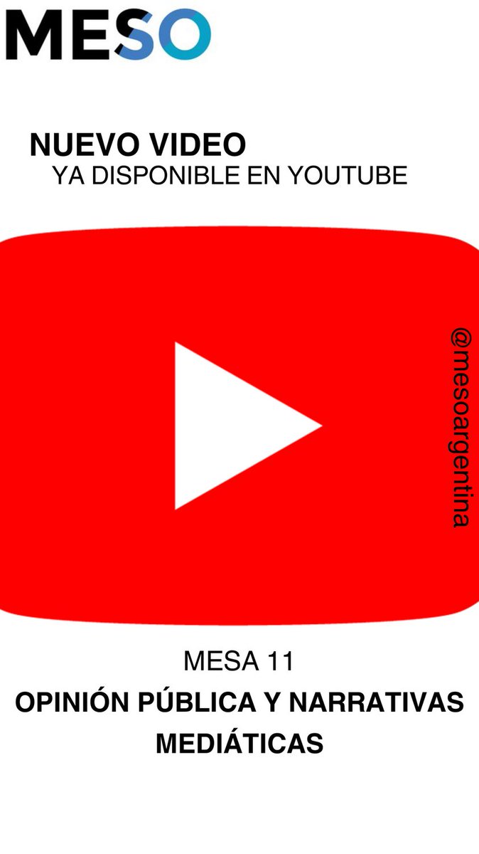 📱Les avisamos que ya está disponible la última ponencia del Congreso MESO 2024 !

👉Mirá acá la Mesa 11 “Opinión pública y narrativas mediáticas”: youtu.be/Eh7Rn48N1I8?si…