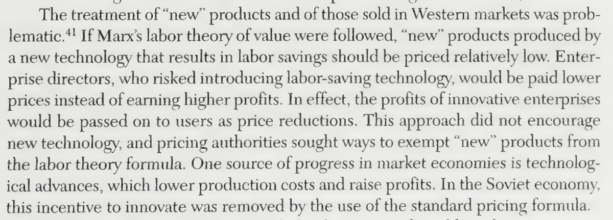 The Soviet pricing authorities began exempting products from the labor theory of value formula because they realized it decimates the incentive to innovate. Lol.