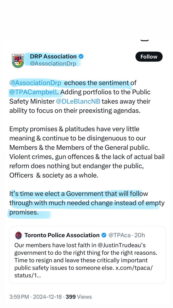 WOW 👏🏼 Durham Regional Police Association is now joining the Toronto Police Association in stating their lack of FAITH with the TRUDEAU government 🇨🇦 and calling for TRUDEAU TO RESIGN