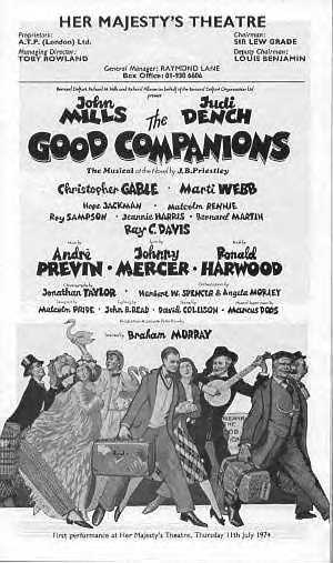 50 years ago tonight, the original London production of The Good Companions, based on J. B. Priestley's novel, and starring John Mills and Judi Dench closed after 252 performances. Marti played Susie Dean in the show about an early 20th century touring concert party.