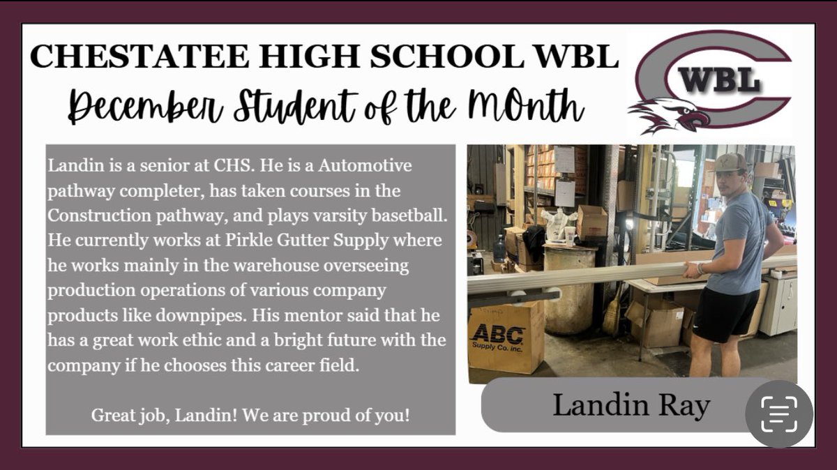 Chestatee High WBL (@chestatee_wbl) on Twitter photo Congratulations Landin and great job in ALL you do as a student, employer and athlete! We are so proud of you! <a href="/chswareagles1/">Chestatee High School</a> <a href="/Hall_Schools/">Hall County Schools</a> #wblworks #gawblworks <a href="/GeorgiaWBL1/">GAWBL</a> Congratulations Landin and great job in ALL you do as a student, employer and athlete! We are so proud of you! <a href="/chswareagles1/">Chestatee High School</a> <a href="/Hall_Schools/">Hall County Schools</a> #wblworks #gawblworks <a href="/GeorgiaWBL1/">GAWBL</a>