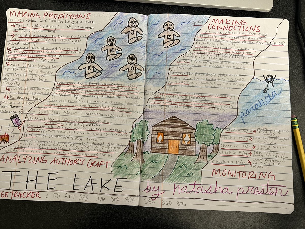 Last two-page spread of the semester! 

This book definitely was a struggle for me, but I did appreciate the foreshadowing and the cliffhanger Preston included!!