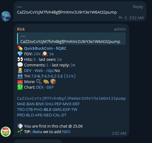 Scannoors's tweet photo. Its never a dry market for Scannoors!  

Great Call @2007sng 
$QBC30K----3M  

Thanks For Playing 🫡 https://t.co/N0VCag3yps