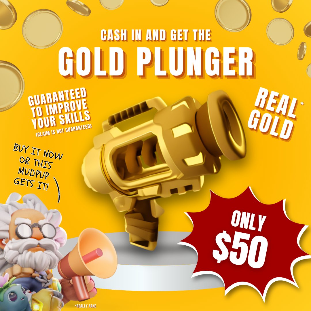 MaxMustardGame's tweet photo. 'Tis the season of giving, so Stubbins is giving the opportunity to purchase in-game microtransactions!

Get the Golden Plunger Skin and brag to all your friends about how much money you've spent. Other games do it, so it must be okay. 🙂

#IndieGame #GameDev
#Money #LotsofMoney https://t.co/l28PLRK6ji