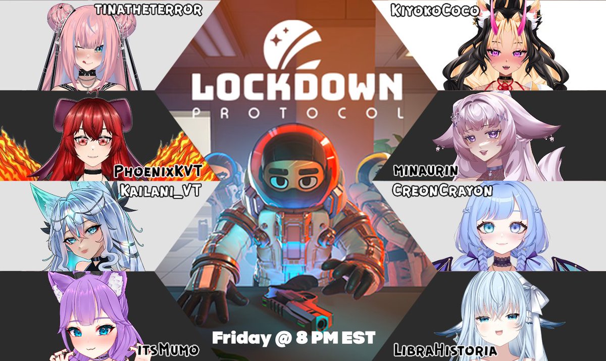 creoncrayon's tweet image. Come check us out on Friday! &amp;lt;3 
@tinatheterror @PhoenixKVT_ @kailani_dreams @Kiyoko_Coco @creoncrayon @itsMumoTTV @historialibra @minaurin 

#lockdownprotocol #collab