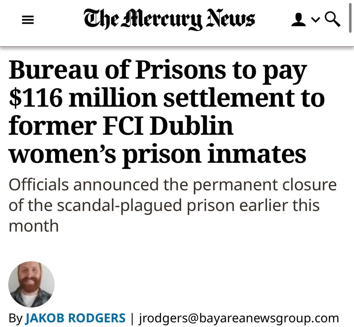 “The payout will be distributed to the 103 women who sued the prison system over abuse and conditions at the facility, where a reputed “rape club” allegedly terrorized inmates for years, their attorneys announced Tuesday.”

mercurynews.com/2024/12/17/dub…