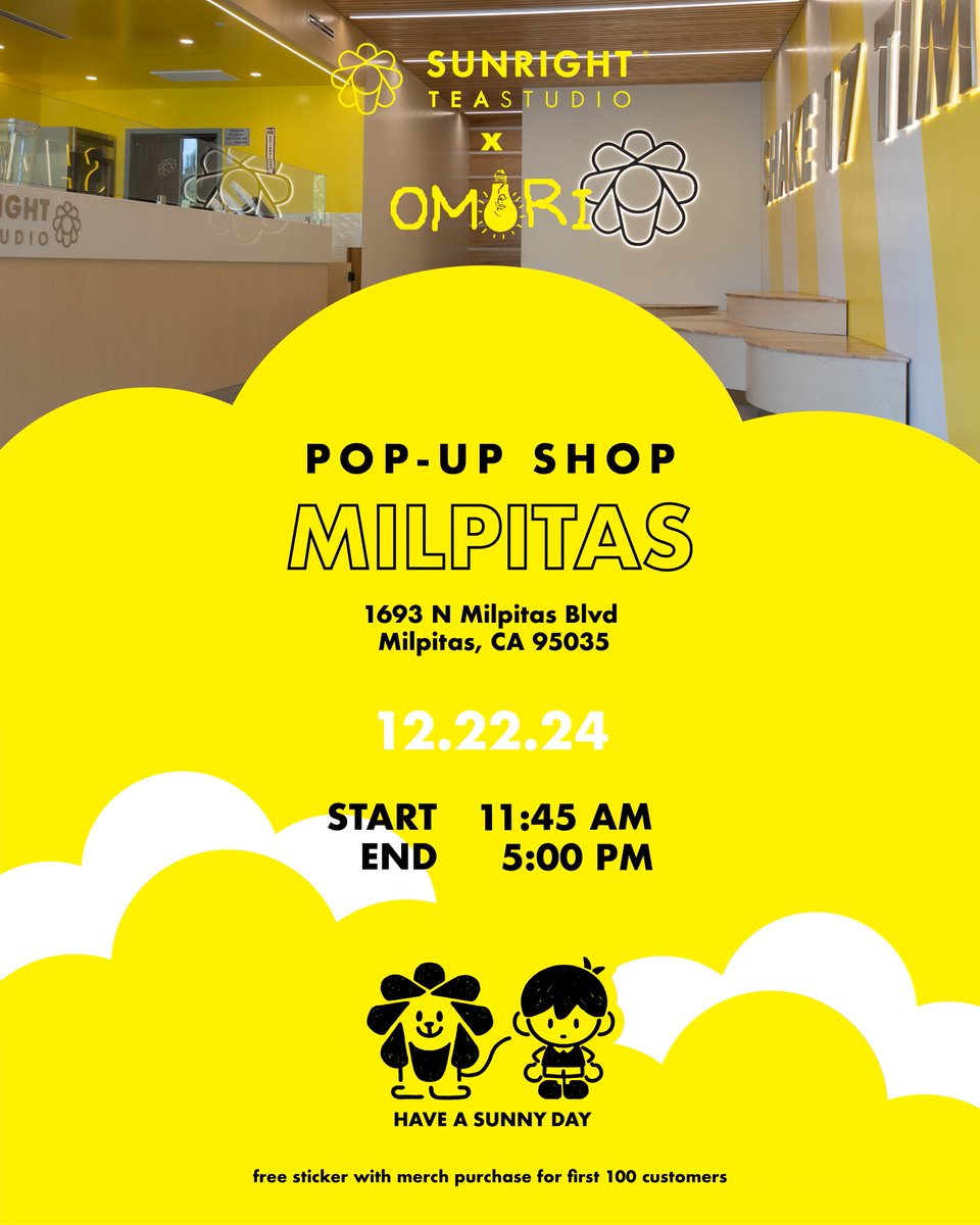 OMORI (@omori_game) on Twitter photo The pop-up shop for <a href="/SunrightTea/">Sunright Tea Studio</a> x OMORI is now open in Sunright Tea Studio Milpitas, CA until 5PM! We will be selling exclusively collaboration goods. The first 100 guests will receive a free sticker! The pop-up shop for <a href="/SunrightTea/">Sunright Tea Studio</a> x OMORI is now open in Sunright Tea Studio Milpitas, CA until 5PM! We will be selling exclusively collaboration goods. The first 100 guests will receive a free sticker!