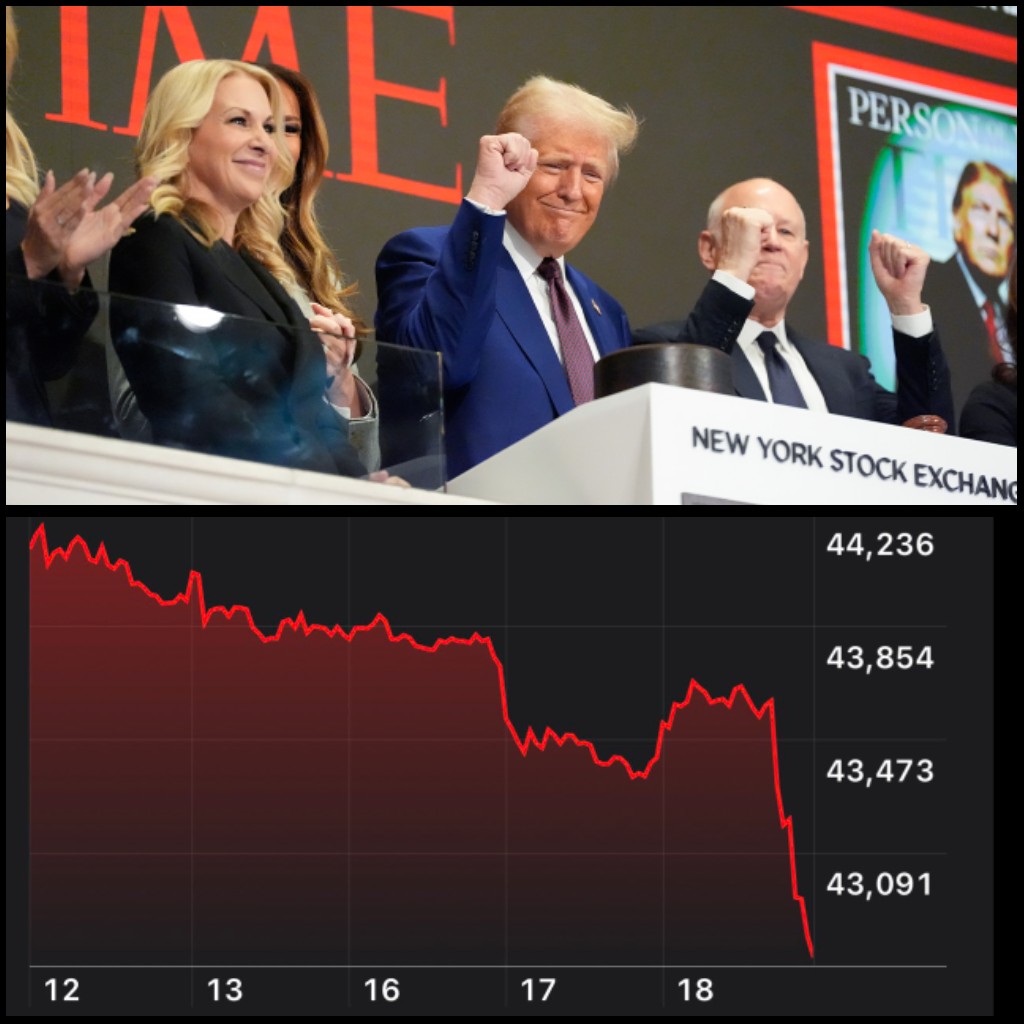 ChrisDJackson's tweet photo. 📈 Donald Trump rang the Wall Street bell on December 12th. Since then, the Dow has tanked 3.6%.

Just another reminder: everything he touches dies. https://t.co/BvsPDxFaKL