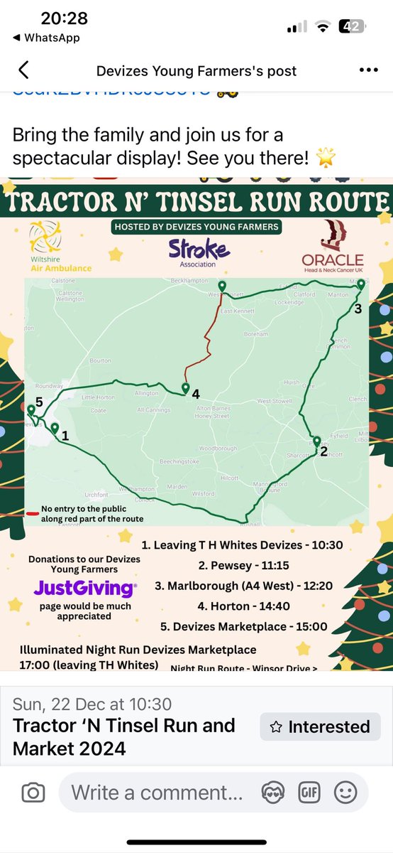 Happening this Sunday 22nd, come and see the decorated tractors by day and all the lights on the Devizes evening run around the town,weather not looking too bad ( bit breezy 🤣) 200 tractors booked in…….its going to be a good one 🙌🙌 great charities benefiting from the day