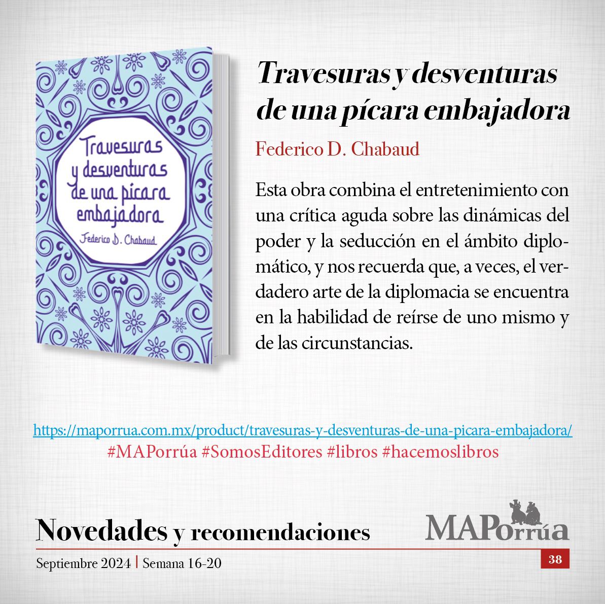 Travesuras y desventuras  de una pícara embajadora de Federico D. Chabaud

Adquiérelo en:

maporrua.com.mx/product/traves…

articulo.mercadolibre.com.mx/MLM-3437267016…

#MAPorrúa #SomosEditores #libros #hacemoslibros