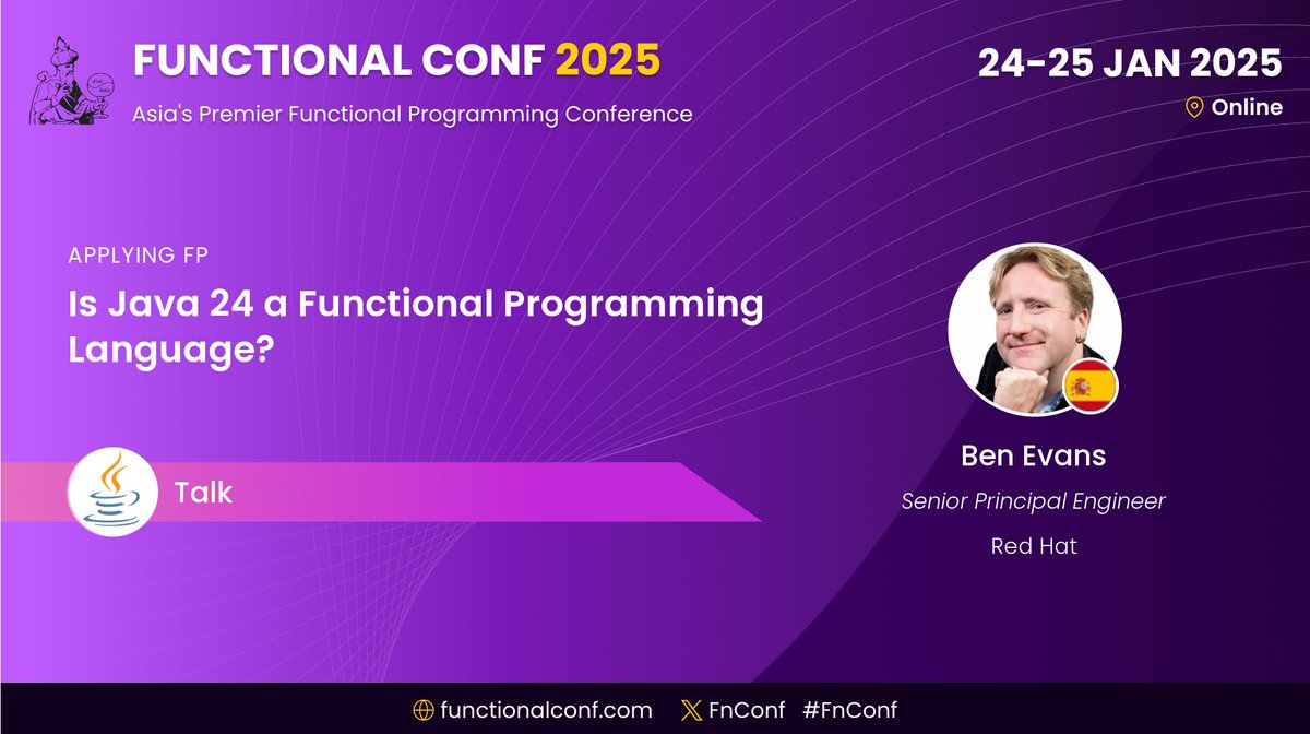 From algebraic data types to pattern matching: See how Java 24 embraces FP at #FnConf. Details: confengine.com/conferences/fu… #Java #Programming