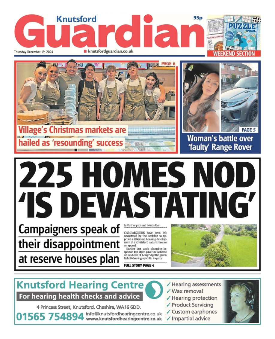 Knutsford Guardian: "225 HOMES NOD 'IS DEVASTATING'"
<a href="/Matt1988S/">Matt Simpson</a> / @JOURNOBel lead for <a href="/KnutsfordNews/">Knutsford Guardian</a>.
FULL STORY: t.ly/xwmEq
Cheshire East planners 'let down community' over Longridge development.
#KnutsfordGuardian
#TomorrowsPapersToday
#IBPapers