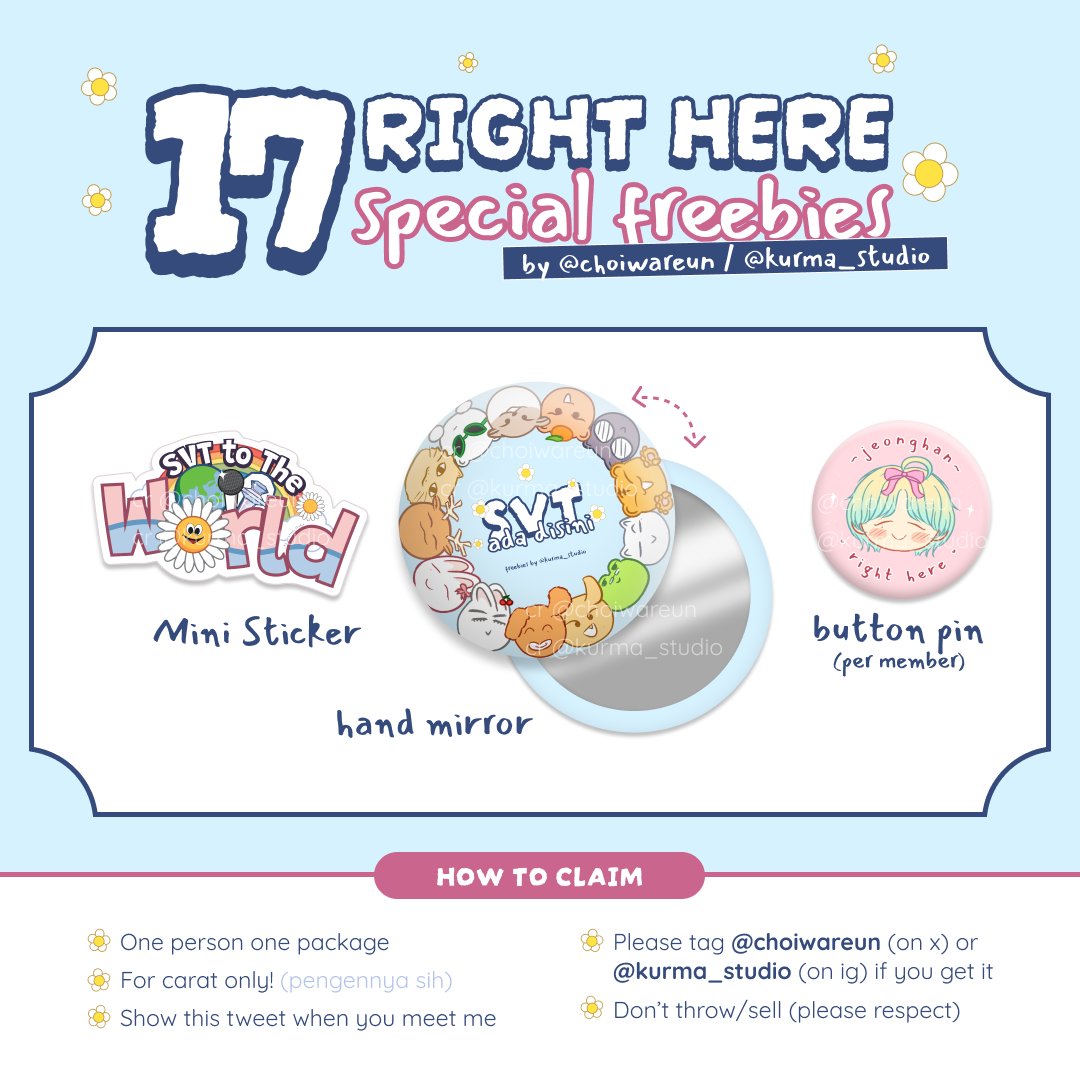 ₊✩‧₊˚౨ --- Freebies --- ৎ˚₊✩‧₊
#SEVENTEEN_RIGHT_HERE_IN_JAKARTA
by <a href="/choiwareun/">와르 | OMO - 32</a> &amp; <a href="/kurma_studio17/">Kurma | Fanmade Goods</a> 

🗓 08 Feb 25 (Day 1 Only)
📍 Jakarta International Stadium (JIS)
⏰ TBA

‼ LIMITED QTY ‼
More detail on pict ^^
See u CARATS 👋✨