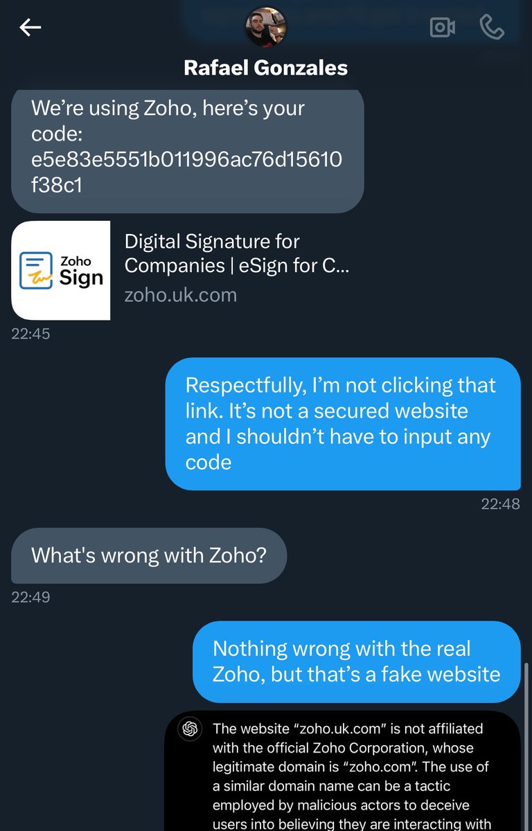 ⚠️ Big warning to content creators!!

This guy is claiming to work for HyperX and reached out to me via DM, saying they’re having some “email issues”.

He wants to sponsor a few videos and sent me a fake Zoho Sign website to sign an NDA, which I can just assume was about to