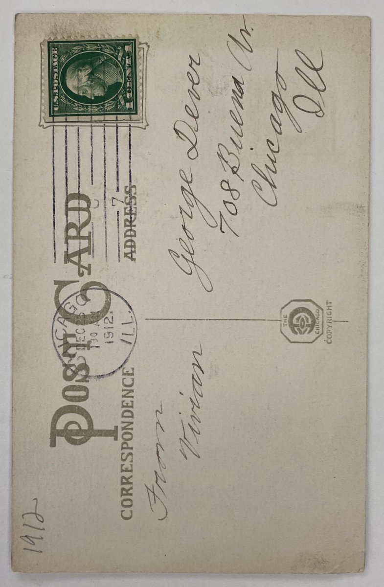 In one week, we’re gonna find out who's naughty or nice. In 1912, a person named Vivian sent this #postcard to George Dever, who resided in the Buena Park neighborhood of the Uptown community area. ow.ly/ciwP50UtwPR #CHMResearchCenter