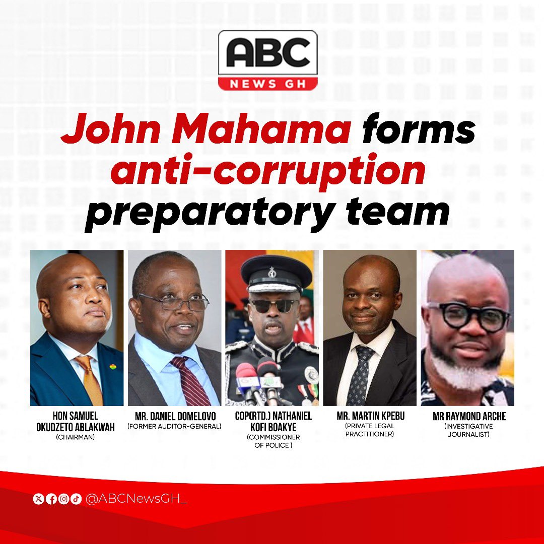 ABCNewsGH_'s tweet photo. The President-elect appoints a 5-member preparatory team towards his promised anti-corruption drive.

#ABCNewsGH https://t.co/XLaWzWoePd
