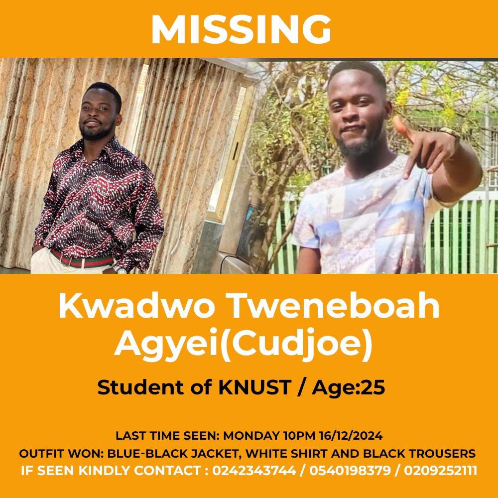 bhadext's tweet image. A KNUST student missing. Please repost till we find our brother hmm🙏🏻🙏🏻.