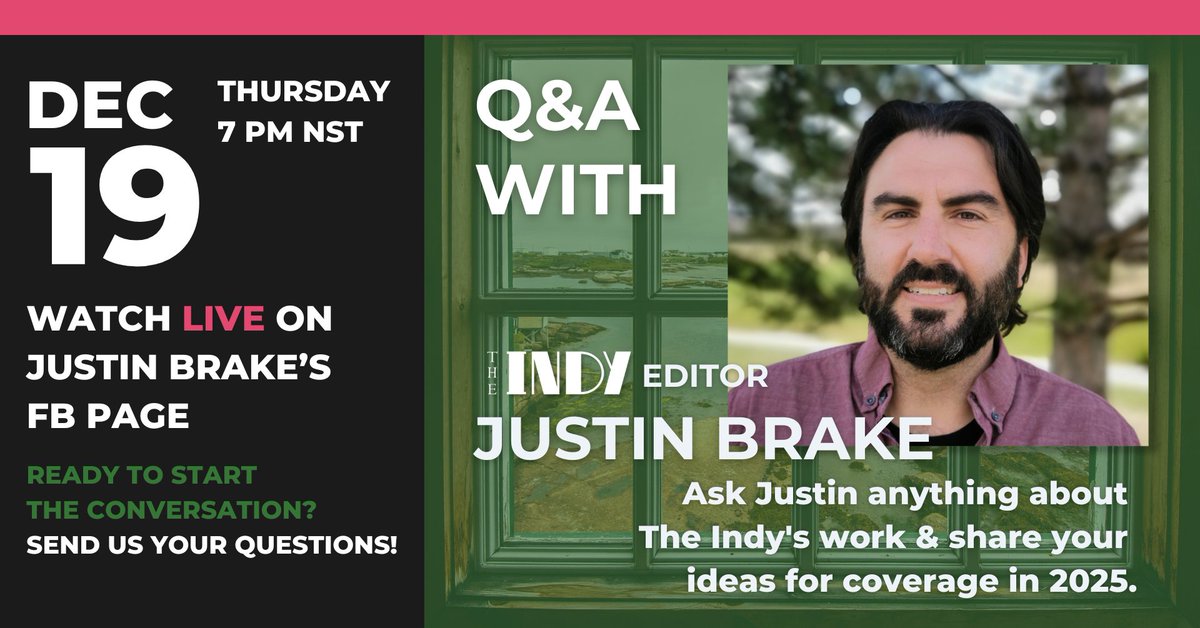IndependentNL's tweet photo. Join Indy Editor @berrygrounds for a FB live Q&amp;A and discussion about the Indy's work, independent journalism in Newfoundland &amp; Labrador, and whatever else you'd like to talk about. 

Join here on Thursday, Dec. 19 @ 7 p.m. NST: https://t.co/TdaVYBgvoi https://t.co/qtz52M0bF9