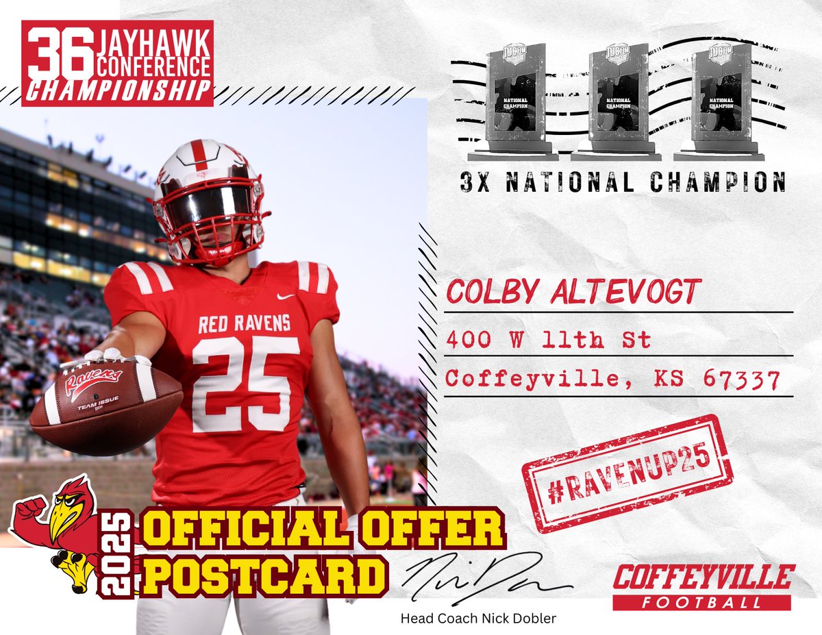 Colby_Altevogt (@colbyaltevogt) on Twitter photo After a good talk with <a href="/coach_dobler/">Nick Dobler</a> i’m blessed to receive my 5th Offer from <a href="/Red_Raven_FB/">Coffeyville Football</a> After a good talk with <a href="/coach_dobler/">Nick Dobler</a> i’m blessed to receive my 5th Offer from <a href="/Red_Raven_FB/">Coffeyville Football</a>