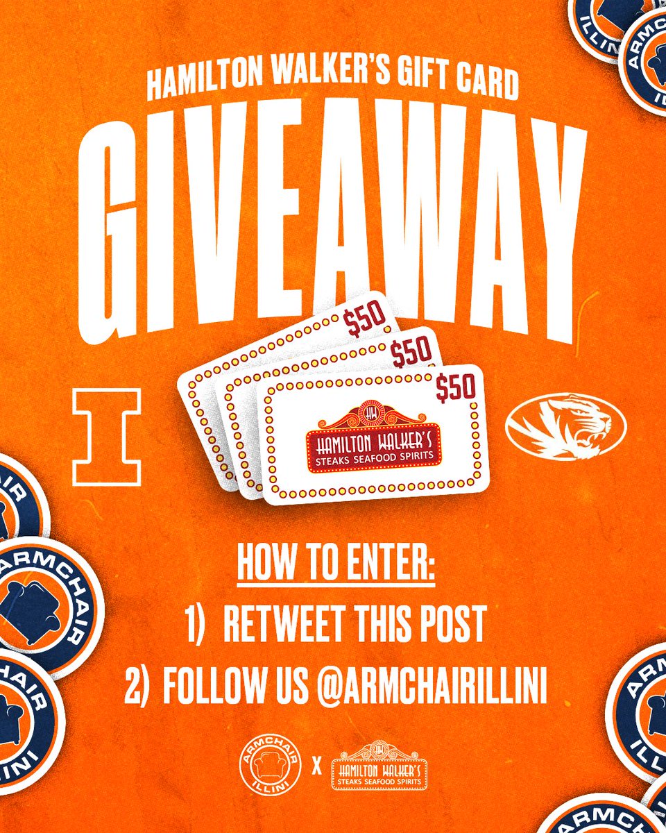 ArmchairIllini's tweet image. One more GAMEDAY giveaway with @hamiltonwalkers  before the holidays 🚨🚨
 Just retweet this post and you'll have a chance to earn a $50 gift card to the best Steakhouse experience in Champaign-Urbana
