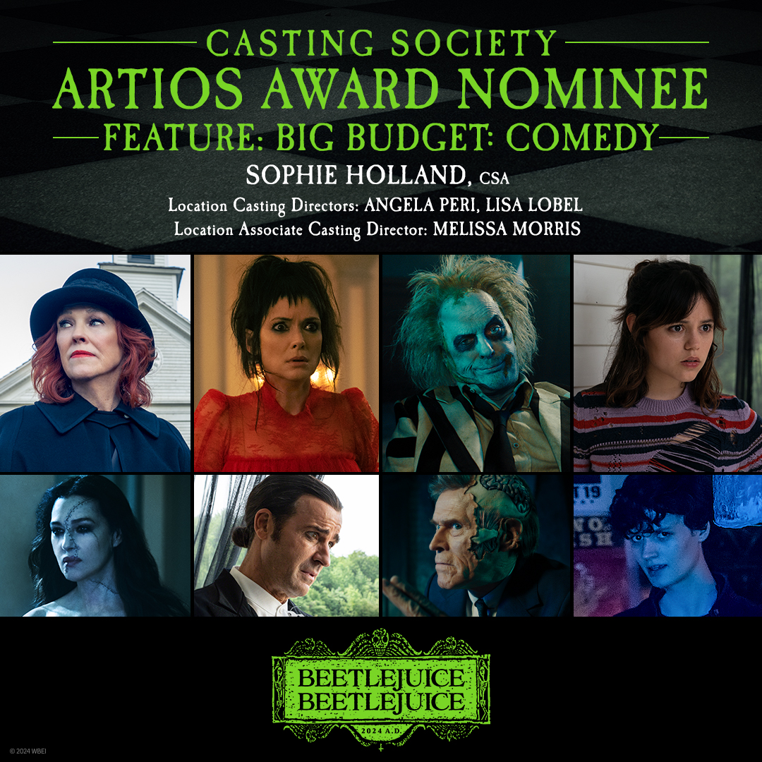 Beetlejuice (@beetlejuice) on Twitter photo Congratulations to the #Beetlejuice #Beetlejuice casting team on their <a href="/csacasting/">Casting Society</a> Artios Award nomination for Feature: Big Budget: Comedy! Congratulations to the #Beetlejuice #Beetlejuice casting team on their <a href="/csacasting/">Casting Society</a> Artios Award nomination for Feature: Big Budget: Comedy!