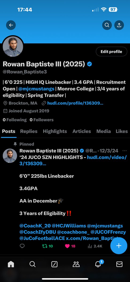 Rowan Baptiste III (JUCO TRANSFER) (@rowanbaptiste3) on Twitter photo To all the college coaches: My previous account <a href="/Rowan_Baptiste3/">Rowan Baptiste III (2025)</a> was suspended, and I’m currently working on getting it appealed. In the meantime, this will be my active Twitter account. Feel free to reach out here! To all the college coaches: My previous account <a href="/Rowan_Baptiste3/">Rowan Baptiste III (2025)</a> was suspended, and I’m currently working on getting it appealed. In the meantime, this will be my active Twitter account. Feel free to reach out here!