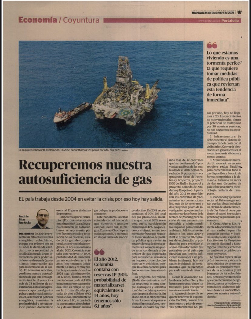 Colombia cuenta con las herramientas para recuperar su autosuficiencia de gas! Sin embargo, debemos actuar YA! Los invito a leer esta columna en <a href="/Portafolioco/">Portafolio</a> 

portafolio.co/energia/recupe…