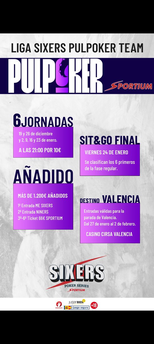 PulPoker (@pulpokerteam) on Twitter photo Seguimos haciendo cosas PULPOKERAS...
Mañana empieza la Liga de la mano de <a href="/SixersPoker/">SIXERS - ¡BARCELONA del 20 al 26 de OCTUBRE!</a> en Sportium... Muchos premios añadidos y sorpresas... Os esperamos a todos...y si queréis más info, por DM estaremos a vuestra disposición 💪💪🐙🐙 Seguimos haciendo cosas PULPOKERAS...
Mañana empieza la Liga de la mano de <a href="/SixersPoker/">SIXERS - ¡BARCELONA del 20 al 26 de OCTUBRE!</a> en Sportium... Muchos premios añadidos y sorpresas... Os esperamos a todos...y si queréis más info, por DM estaremos a vuestra disposición 💪💪🐙🐙