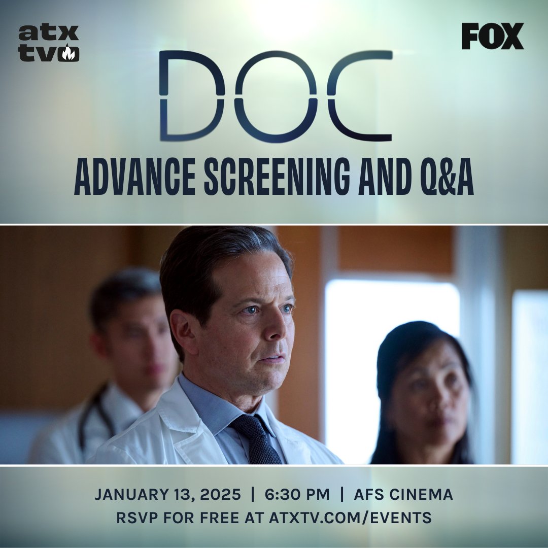 ATXFestival's tweet image. Make one of your New Year's resolutions to attend more TV events!
Join us, @FOXTV, star Scott Wolf, and EPs Barbie Kligman and Hank Steinberg at a FREE advance screening and Q&A for #DocOnFox on 1/13 here in Austin: mailchi.mp/atxfestival/do…
