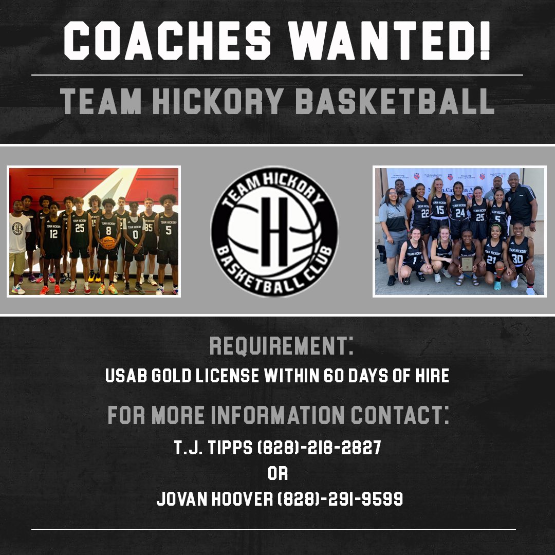 📣 Join the Team Hickory Basketball Family! 🏀

We are looking for high-quality coaches to join our program for the upcoming Spring/Summer Travel Season!

🔥 Positions are paid
⭐ USAB Gold License required within 90 days

If you’re passionate about developing young athletes,