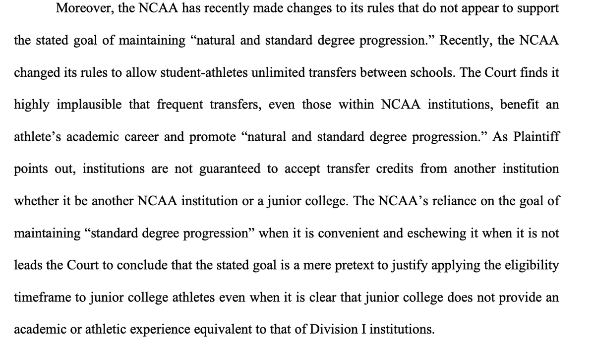 slmandel's tweet photo. Story coming, but my initial read on the Diego Pavia decision is it's very bad for the NCAA (which will surely appeal). Opens the door to challenges to other eligibility rules.

Here is the judge dumping cold water on the notion any of this has to do with academics at this point. https://t.co/bVcXddLp3C