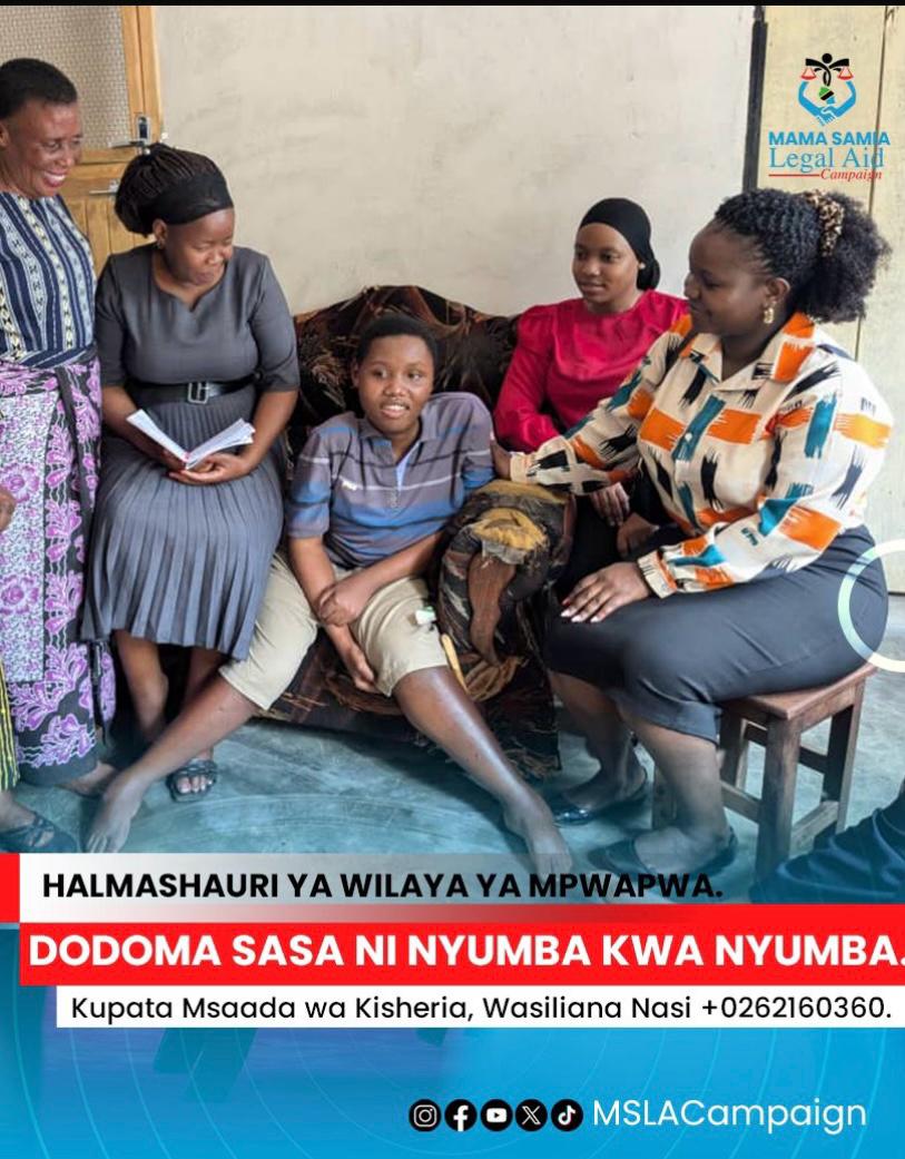 Maafisa dawati la msaada wa kisheria mpwapwa walifanikiwa kutembelea kata ving’awe mtaa hazina wilayani mpwapwa mkoani dodoma na kuitembelea familia Josephine kutona ambaye anaishi na mjukuu wake John Amphrey mdoe mwenye changamoto ya ulemavu.

#MSLAC 
<a href="/Sheria_Katiba/">Wizara ya Katiba na Sheria</a>