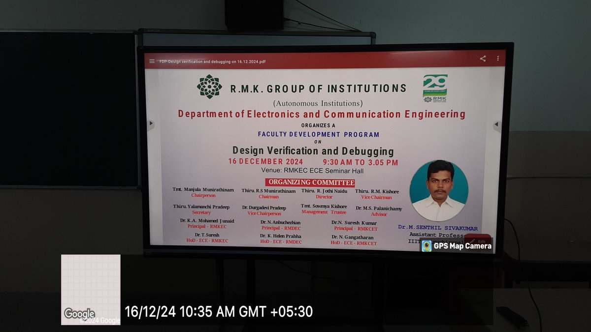 EceRmkec's tweet photo. Department of ECE organized a FDP on "Design Verification and Debugging", with an eminent resource person,"Dr.M.Senthil Sivakumar, Assistant Professor, IIIT, Tiruchirappalli, wherein valuable insights were shared to the faculty members on 16th December 2024. https://t.co/b2j2v5oucL