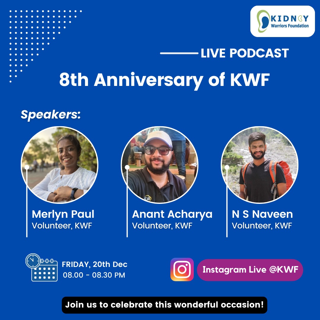 Our anniversary gets some zing as this team get together to bring in some cheer.. 

Watch the live podcast on KWF instagram at 8 pm on 20th December 2024
instagram.com/kidneywarriors…