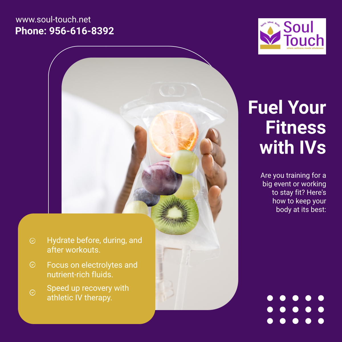 soul_touch00's tweet photo. Ready to perform at your best? Keep your body fueled with proper hydration. IV therapy can help you recover faster, perform better, and feel energized throughout your fitness journey!

#RioGrandeValleyTexas #MobileIVTherapy #HydrationForPerformance #WellnessGoals https://t.co/v3XxOv615h