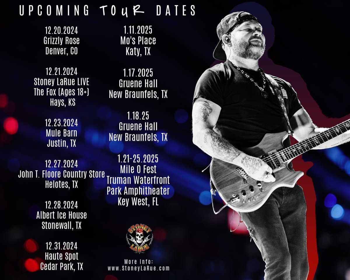stoney larue (@stoneylarue) on Twitter photo Come party with Stoney LaRue LIVE in concert! Gonna be a blast!
Get more information here:
stoneylarue.com/tour/
Track Stoney LaRue on <a href="/Bandsintown/">Bandsintown</a>:
bnds.us/3jvpishttps://…
#stoneylaruetour2024 #stoneylaruetour2025 #doublelive25 Come party with Stoney LaRue LIVE in concert! Gonna be a blast!
Get more information here:
stoneylarue.com/tour/
Track Stoney LaRue on <a href="/Bandsintown/">Bandsintown</a>:
bnds.us/3jvpishttps://…
#stoneylaruetour2024 #stoneylaruetour2025 #doublelive25