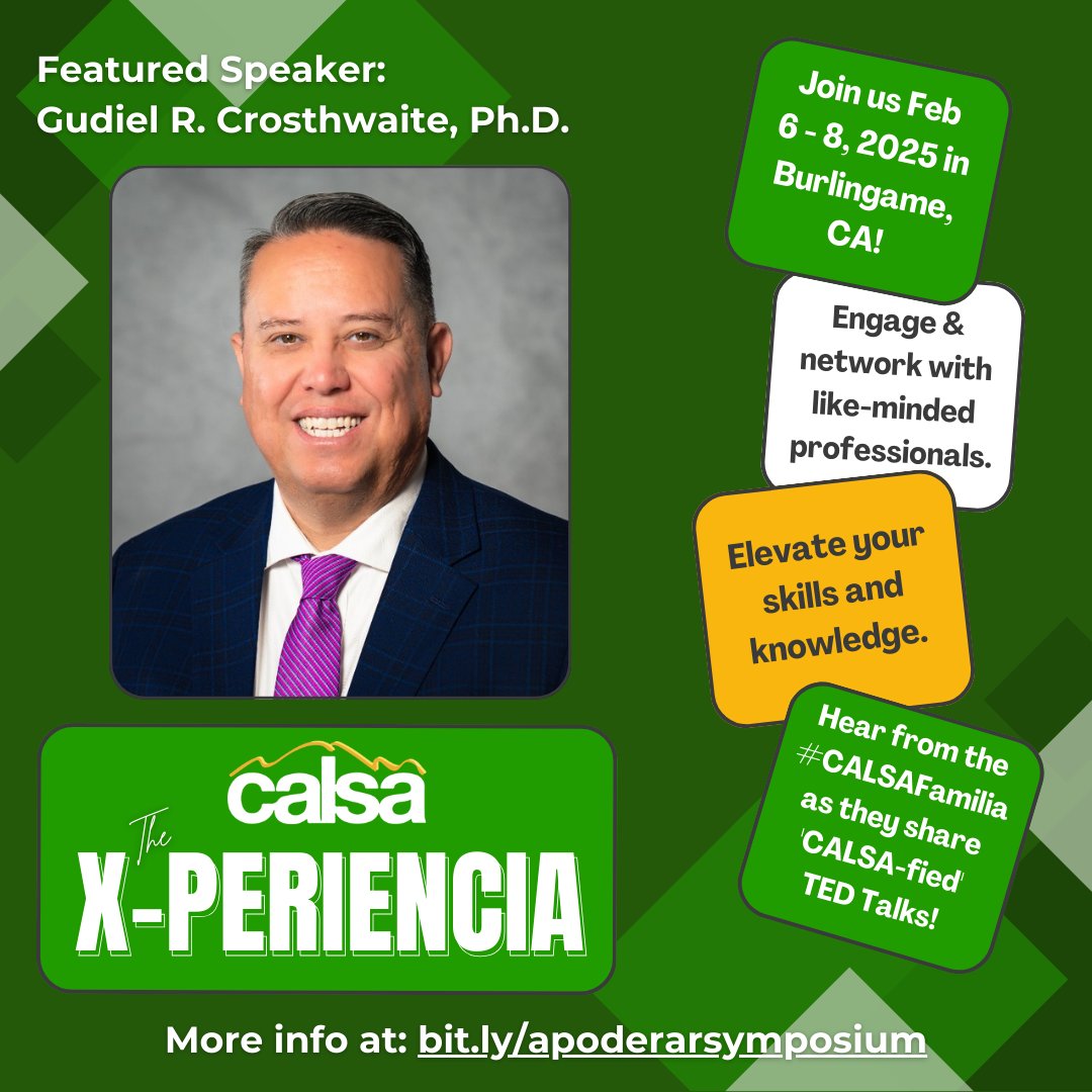 Check out who's joining the CALSA X-PERIENCIA 💫 @ the aPODERar Symposium - Coach Al Venegas, Rafael Plascencia, and Gudiel R. Crosthwaite, Ph.D.! 🚨🚨
#CALSAfamilia #CALSALeaders #LeadershipDevelopment
📍: bit.ly/apoderarsympos…