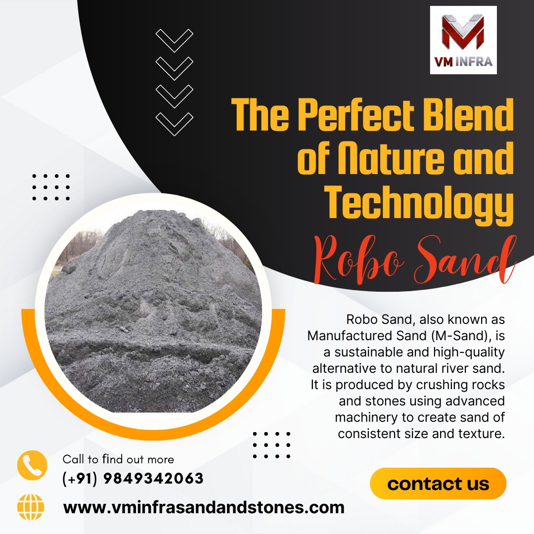 infra_vm's tweet image. VM Infra Sand and Stones Company offers the best quality Robo Sand for all your construction needs. Engineered for durability and strength, our Robo Sand ensures a solid foundation for residential and commercial projects.#VMInfra #RoboSand #BestQualitySand #ConstructionMaterials