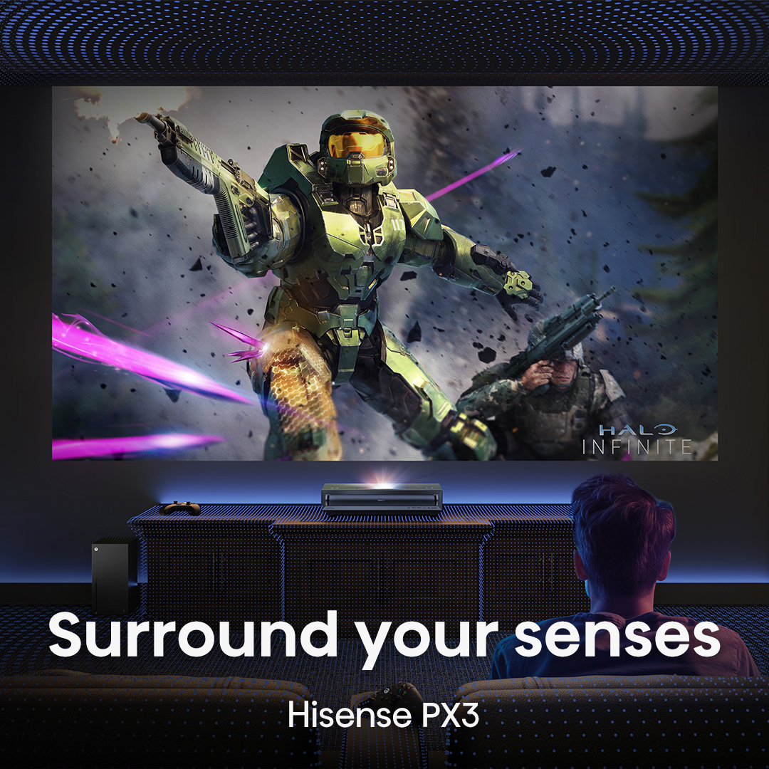 Surround your senses with the PX3, the world's first XBOX Certified Ultra Short Throw projector. ​

With projection sizes from 80" to 150", Dolby Vision and Dolby Atmos, expect a gaming experience that's bigger, sharper, brighter and crisper - everything you need to play at your