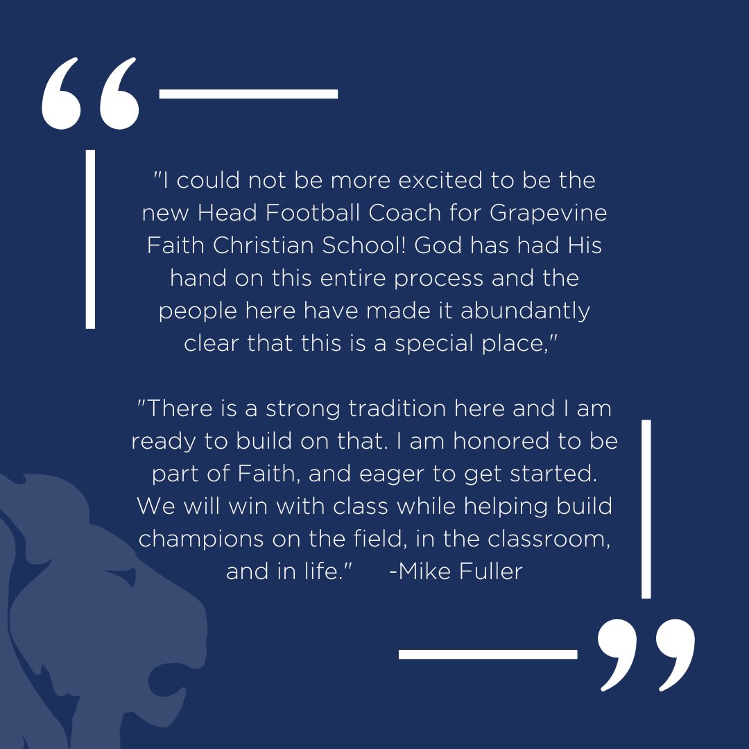Welcome to the <a href="/grapevinefaith/">Grapevine Faith</a> family <a href="/Coach_Fuller/">Mike Fuller</a> ! <a href="/elvisgallegos31/">Elvis Gallegos</a> <a href="/edcsmith/">ed c smith</a> <a href="/TAPPSbiz/">TAPPS</a> <a href="/TappsFootball/">TAPPS Football</a> <a href="/TXPSMedia/">Texas Private School Media</a> <a href="/texashsfootball/">Texas HS Football</a> <a href="/dctf/">Dave Campbell's — TexasFootball.com</a> <a href="/wfaasports/">WFAA Sports</a>