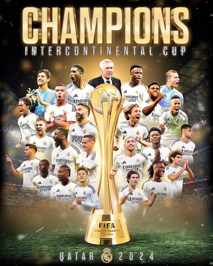 telegramme360's tweet photo. #IntercontinentalCupFinal: au lendemain même de son sacre individuel de meilleur joueur #FIFATheBest de l'année 2024, un Vinicius @vinijr des grands soirs a permis au Real #Madrid d'engranger un nouveau trophée. En effet, c'est grâce à la magie de son # 7 (passeur décisif et buteur) que le club Merengue a remporté ce mercredi (18 décembre 2024) la Coupe Intercontinentale, à Doha (Qatar) face à l'équipe mexicaine de #Pachuca par trois buts à zéro. Le brésilien s'est adjugé le titre de meilleur joueur de la finale, en plus du titre de champion intercontinental conquis en territoire asiatique pour clôturer l'année 2024 tel qu'il l'avait démarrée. En triomphe! #telegramme360