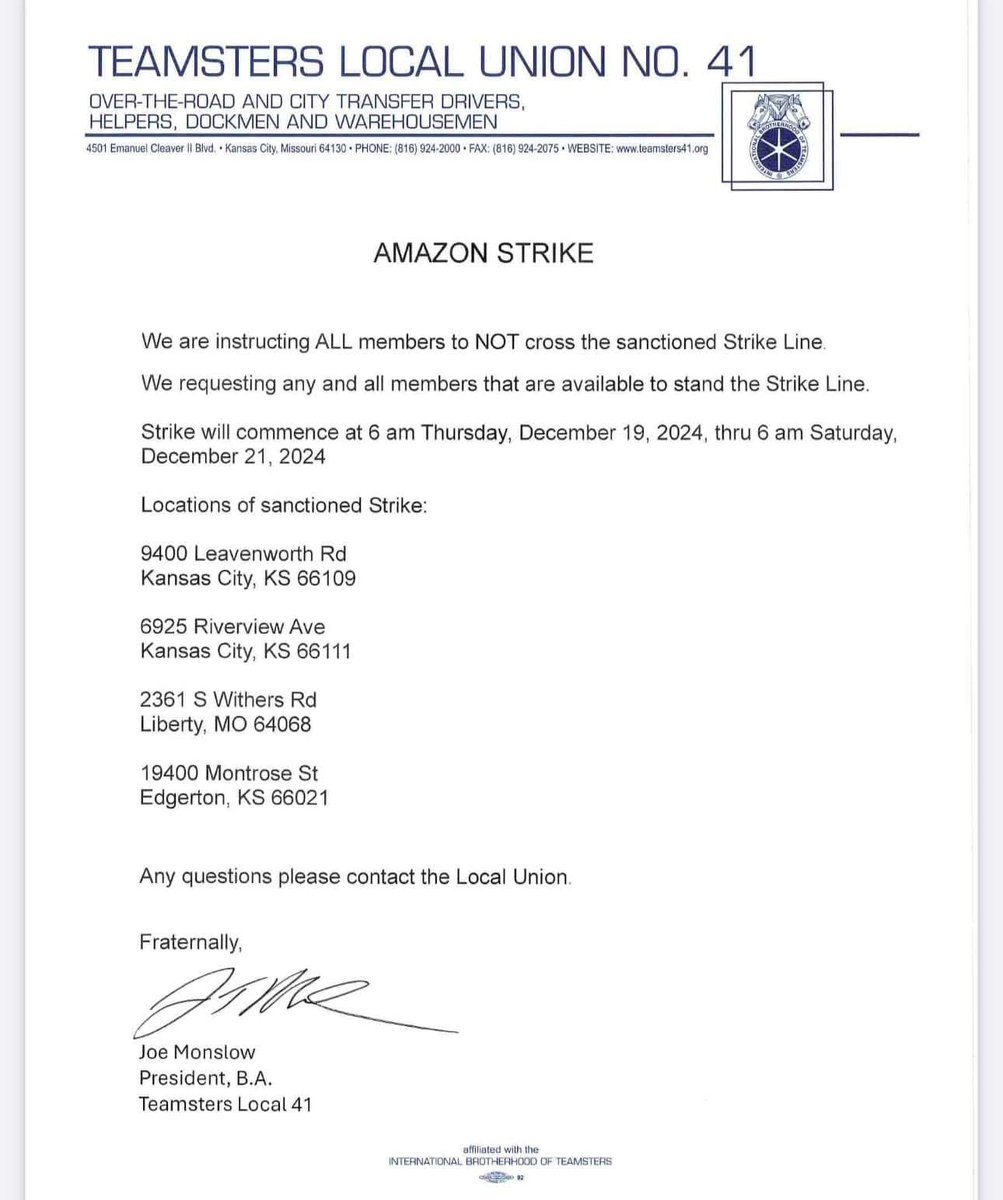 Amazon picketlines in KC starting tomorrow Dec 19th-21st

#KansasCity #KC