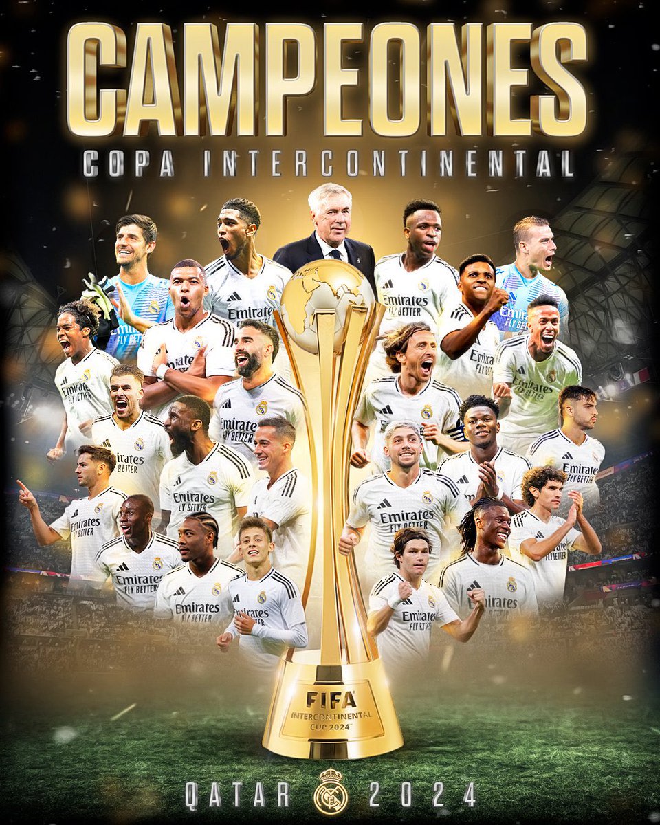 Real_Madrid_NA's tweet photo. Official: Real Madrid campeón de la Copa Intercontinental al ganarle 3-0 a Pachuca. Goles de Mbappé, Rodrygo, y Vini Jr. https://t.co/LfYXkUPP3k