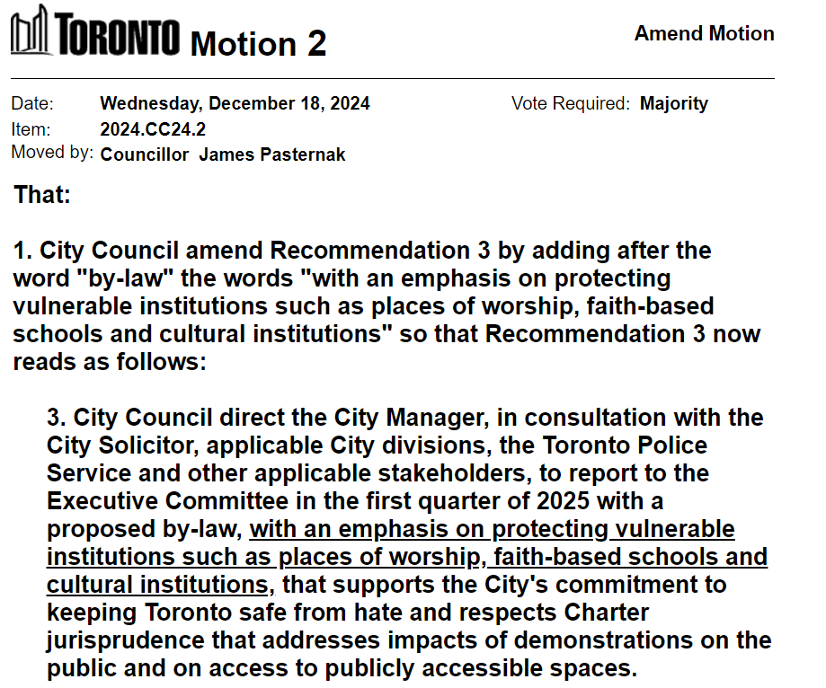 TorontoCouncil's tweet photo. Councillor Pasternak has moved a motion on Item CC24.2 - Policy Framework - City Response to Demonstrations: https://t.co/5tVr2d8q4j #tocouncil https://t.co/F0CotXT4A8