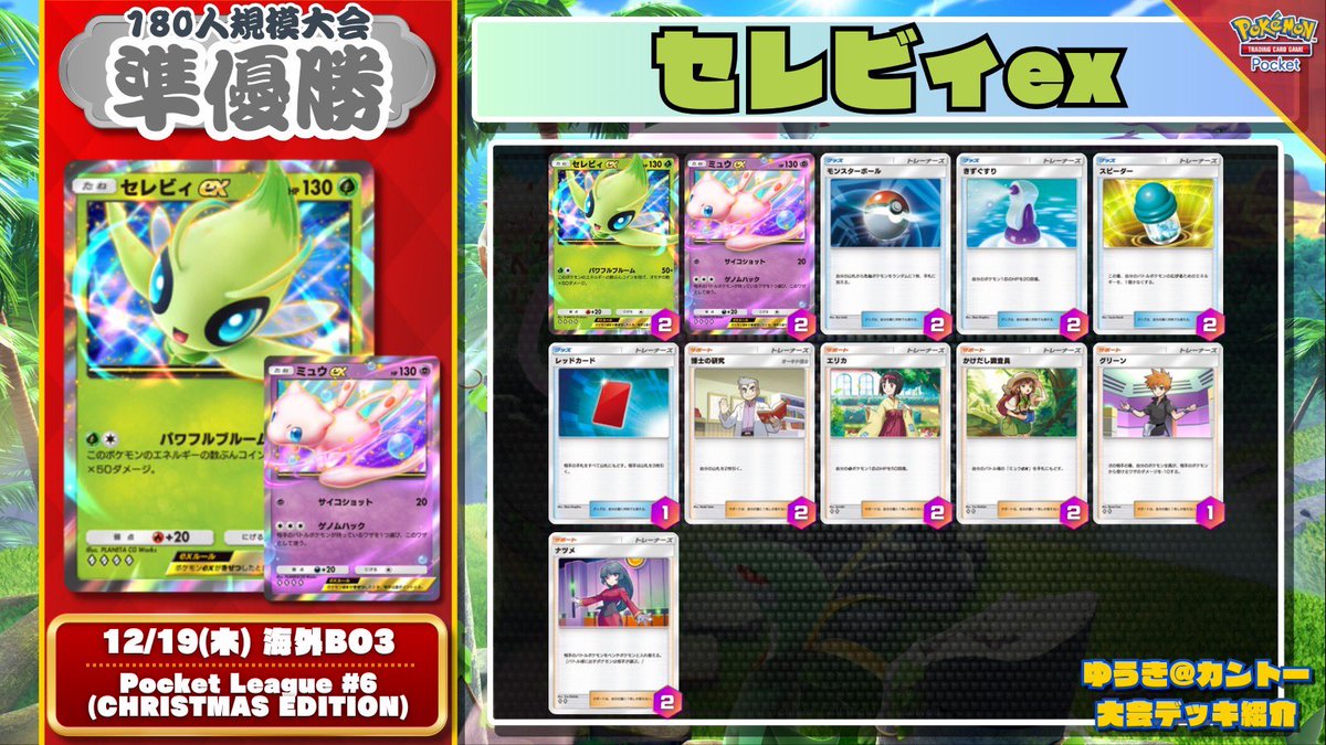 🌏 #ポケポケ 海外大会結果 🌏 準優勝にセレビィexとミュウexのみの