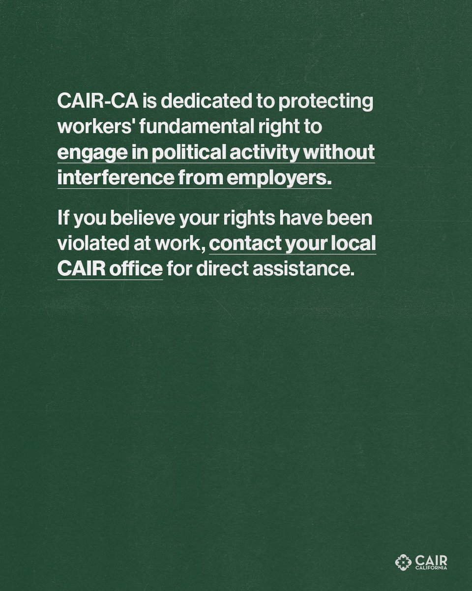 CAIR Los Angeles (@cairlosangeles) on Twitter photo #CAIRCA and <a href="/LegalAidAtWork/">Legal Aid at Work</a> recently filed a joint complaint with the California Labor Commissioner on behalf of their client, a registered nurse from San Diego, who was allegedly unjustly terminated from her job for her private political activities in support of Palestine, #CAIRCA and <a href="/LegalAidAtWork/">Legal Aid at Work</a> recently filed a joint complaint with the California Labor Commissioner on behalf of their client, a registered nurse from San Diego, who was allegedly unjustly terminated from her job for her private political activities in support of Palestine,