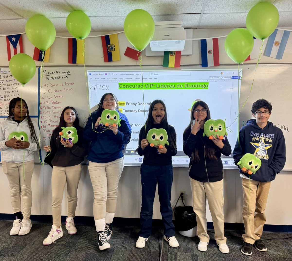 Sandra Elizabeth Camacho (@scamacho_srms) on Twitter photo Duolingo Contest: Fall 2024.
Spanish students
<a href="/SRMS_Generals/">Janet Carrillo</a> who landed on leader board
<a href="/duolingo/">Duolingo</a> in the last grading period were invited to cupcakes, juice and a raffle of 6 Duo Plushies. Sponsored by me and <a href="/GCamacho_SRMS/">Gabriela Camacho</a>! Get your Spanish on!
#Team_SISD
#LOTE_SISD Duolingo Contest: Fall 2024.
Spanish students
<a href="/SRMS_Generals/">Janet Carrillo</a> who landed on leader board
<a href="/duolingo/">Duolingo</a> in the last grading period were invited to cupcakes, juice and a raffle of 6 Duo Plushies. Sponsored by me and <a href="/GCamacho_SRMS/">Gabriela Camacho</a>! Get your Spanish on!
#Team_SISD
#LOTE_SISD