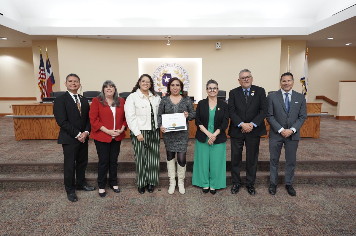 The Board of Trustees honored Blanca Garcia, a cross guard/monitor at Escontrias STEAM Academy, for her quick thinking in performing the Heimlich maneuver on a second-grade student choking in the cafeteria. Thanks to her courageous efforts, the student is doing well today. Well