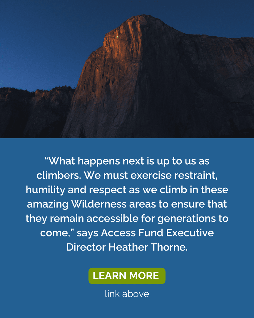 BREAKING NEWS! National Park Service withdraws proposal to prohibit fixed anchors. 

We applaud the Department of the Interior and National Park Service for listening to climbers and valuing the importance of the Wilderness climbing experience.

Read more: accessfund.org/latest-news/br…