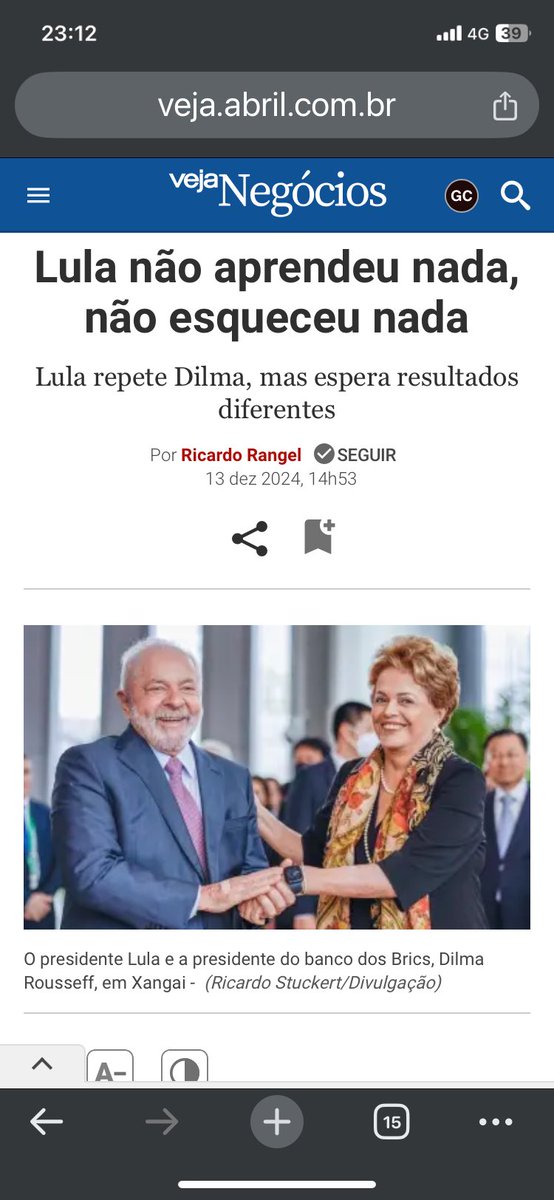 gabissapir's tweet photo. Lula learned nothing, forgot nothing

Lula repeats Dilma, but expects different results 

“Since the beginning of his term, Lula has spent as if there were no tomorrow: he has poured billions into the economy to force GDP growth.

The government's enormous fiscal imbalance and (boosted) growth have caused public debt, the dollar and inflation to soar.

Under pressure, the government announces a package to cut expenses, but also warns that it will cut revenue. The contradictory message makes the dollar hit its all-time high.

.https://t.co/i02eqhVV5K